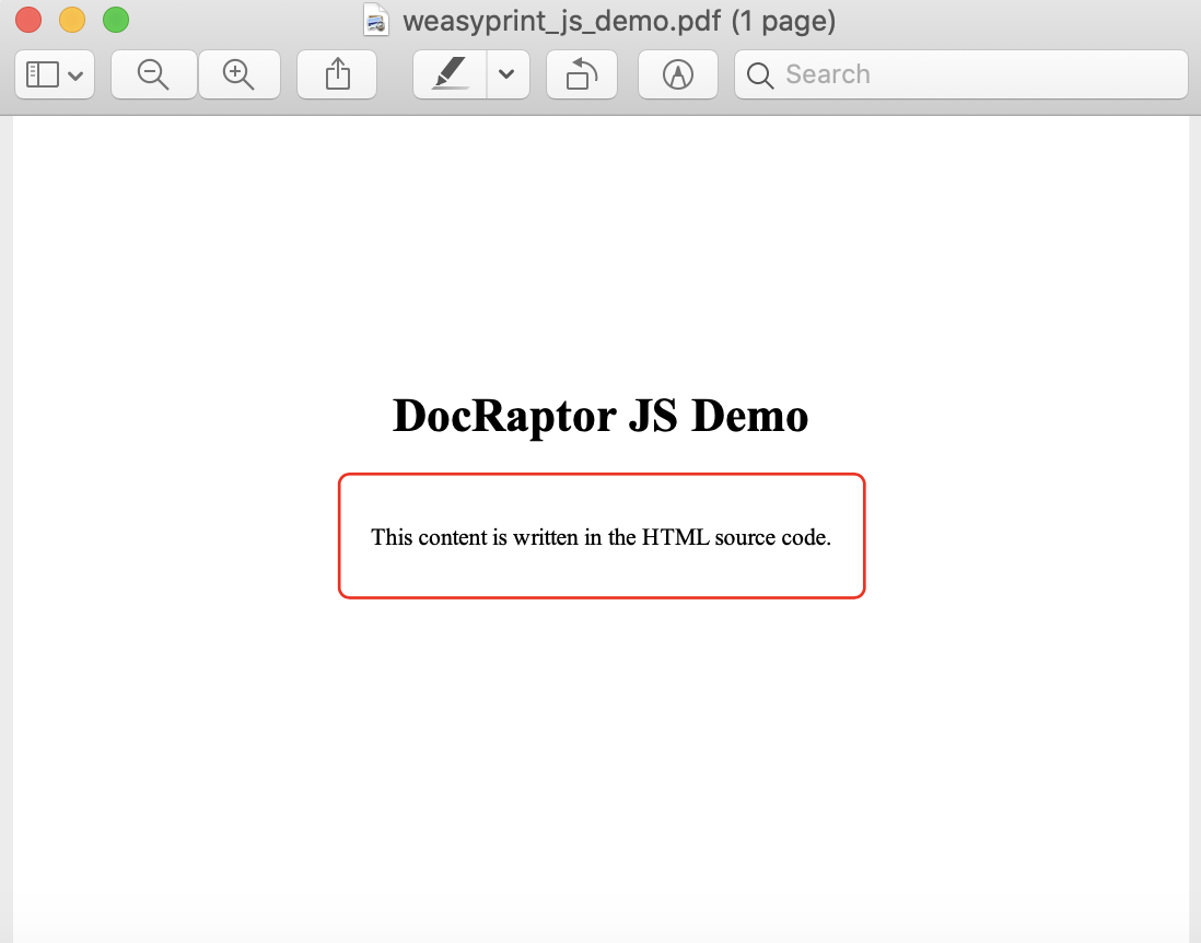 JS demo PDF output from WeasyPrint screenshot.
