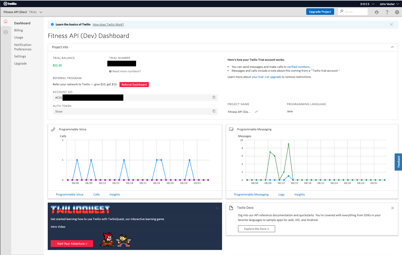 Fitness API on Twilio